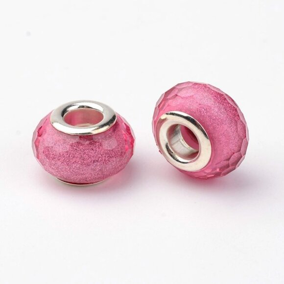 Pink Faceted Resin Large Hole Euro Style Beads - Picture 2 of 2